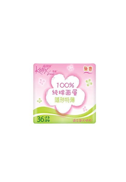 圖片 Kotex 高潔絲 100% 有機純棉 隱形特薄無香護墊 15 cm 36 片