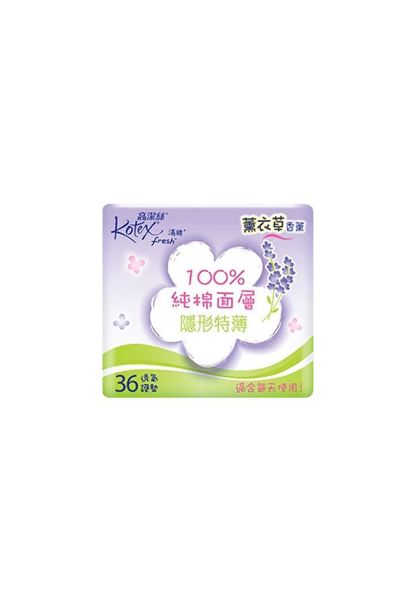 圖片 Kotex 高潔絲 100% 有機純棉 隱形特薄薰衣草香薰護墊 15 cm 36 片